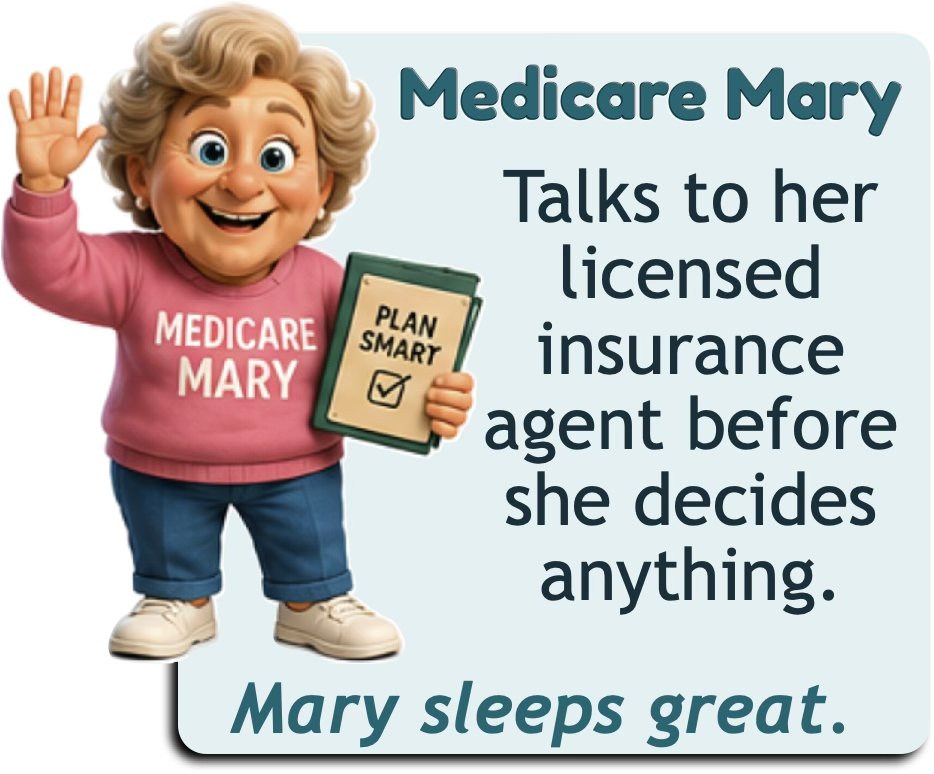 Medicare Mary — she talks to a licensed agent before she decides anything, and she sleeps great.