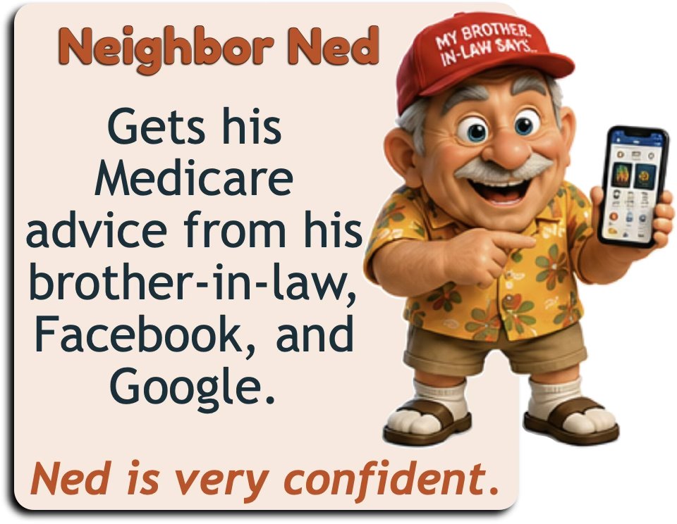 Neighbor Ned gets his Medicare advice from his brother-in-law, Facebook and Google — and he is very confident.