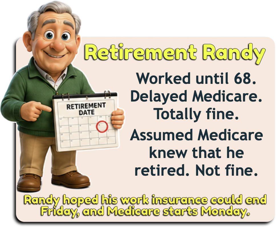 Retirement Randy worked until 68 and delayed Medicare, then assumed Medicare knew he had retired.
